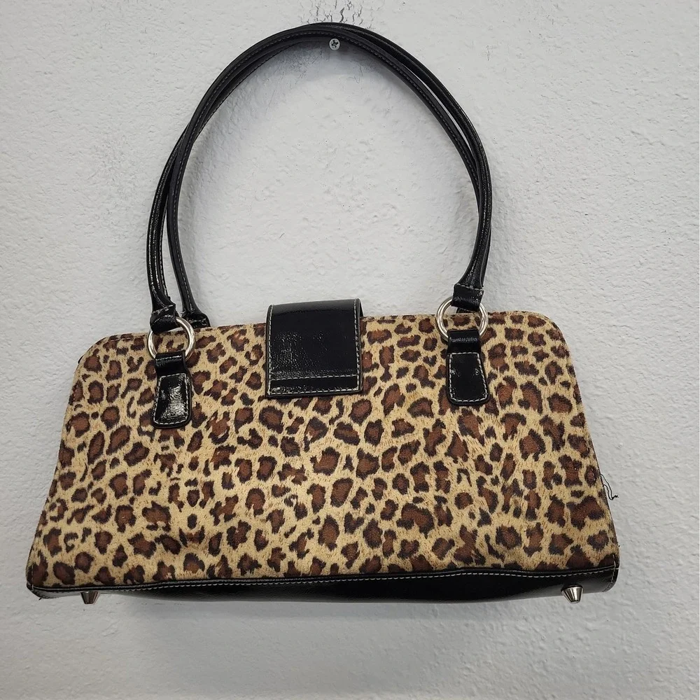 Hillard & Hanson Y2K Cheeta Print Faux Hair Shoulder Bag, Brown/Black